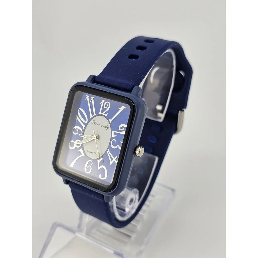 Women's Easy Read Tank Watch‎ 33MM Blue Dial Blue Plastic Bands NEW Battery